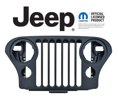 76-86 JEEP CJ5, CJ6, CJ7, CJ8 LICENSED GRILLE *NOTE: bolt pattern for the hood latch changed from 1981 to 1982. This grille uses the updated 1982-1986 hood latch bolt pattern. YOU CAN NOT use a factory latch from 76-81 it will not bolt in, an 82-86 will.