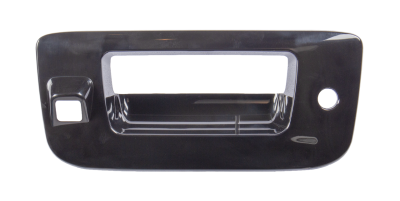 07-13 CV SILVERADO AND MC SIERRA TAILGATE HANDLE BEZEL, SMOOTH BLACK, W/KEY HOLE, W/CAMERA