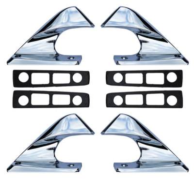 68-87 CHEVROLET/GMC PICKUP BED RAIL, 71-80 INTERNATIONAL SCOUT II, AND 68-91 JEEP GRAND WAGONEER ROOF RACK 8PC END KIT. INCLUDES 4 CHROME ENDS AND 4 GASKETS