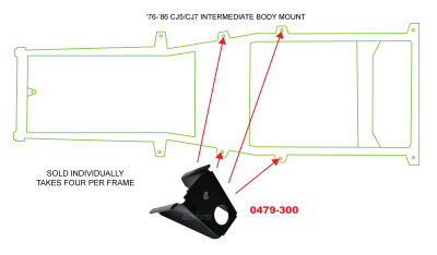 '76-'86 JEEP CJ5/CJ7 INTERMEDIATE FRAME SIDE BODY MOUNT (4 PER VEHICLE) LH=RH - Image 2